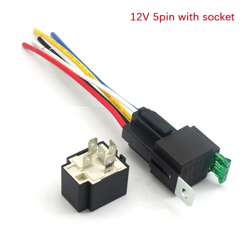 Relé fundido automotriz para coche, 12V CC, 4 pines, 30A, normalmente abierto, fusible 30A con respaldo de 4 pines/5 pines, 1 ud.