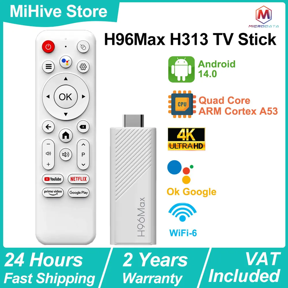 NOUVEAU H96Max H313 TV Stick 4K, Android TV 14, Quad Core ARM Cortex A53, WiFi 6, lecteur multimédia portable, dongle TV intelligent Netflix