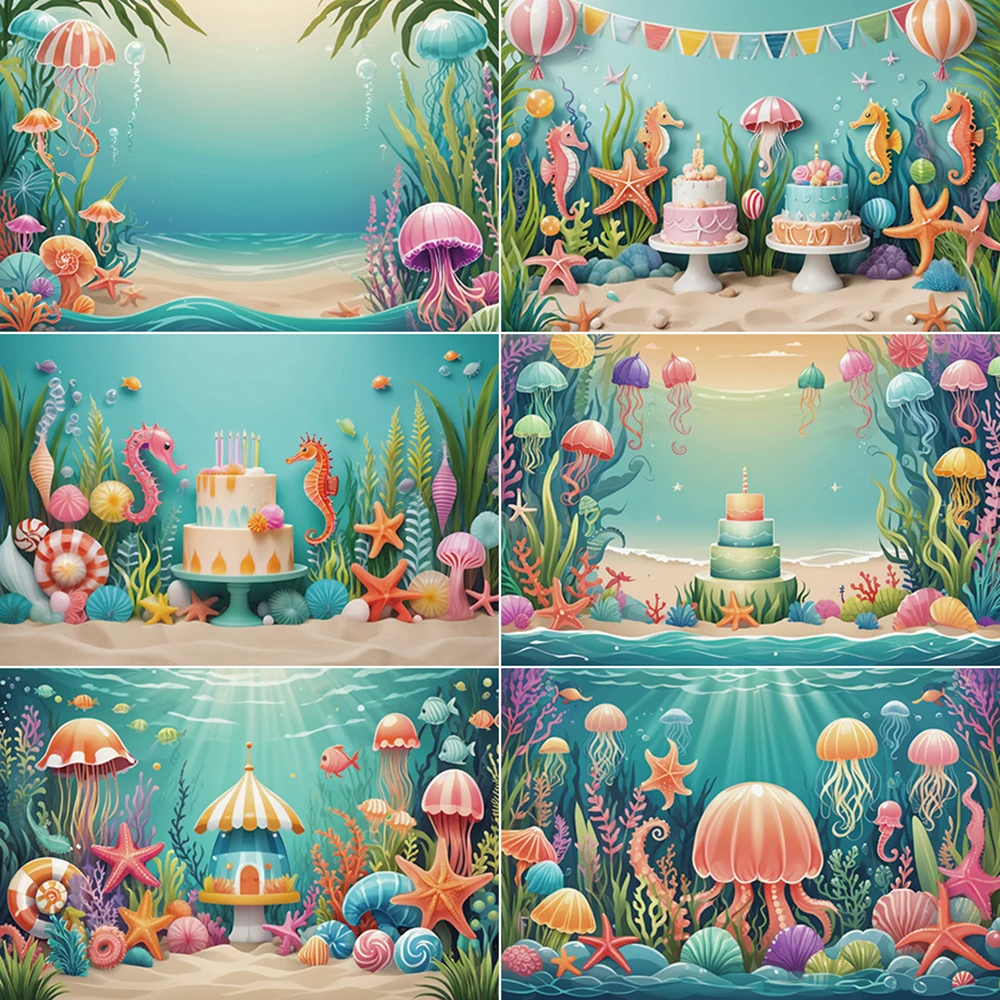 

MOON.QG Beach Seabed Baby Birthday Party 1 Year Background Mermaid Underwater Summer Backdrop Child Photography Studio Supplies