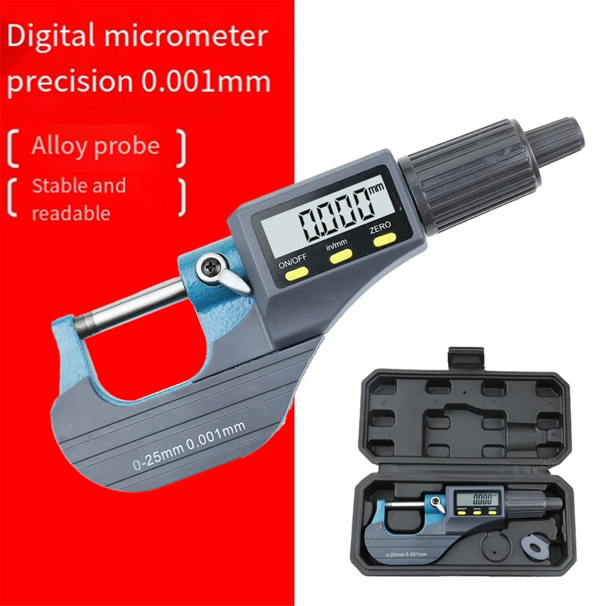 Digitale micrometer, professionele inch/metrische meetinstrumenten 0,00005 inch/0,001 mm resolutie diktemeter