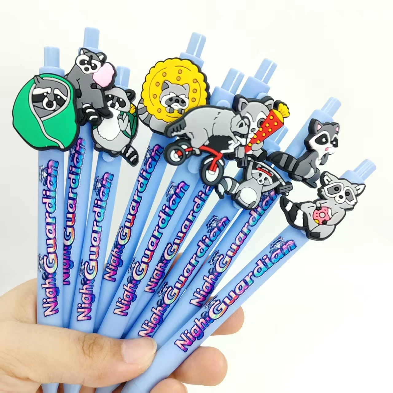 Bolígrafo de la serie Fitness Raccoon, bolígrafo de regalo con tema de mapache, regalo de Festival de escritura para estudiantes, 8 Uds./14 Uds.