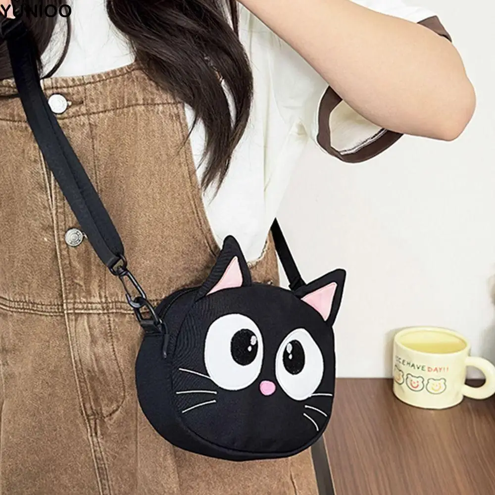 

Creative Children Shoulder Bag Large Capacity Adjustable Strap Cartoon Crossbody Bag Canvas Black Cat Mini Cartoon Cat Bag Kids