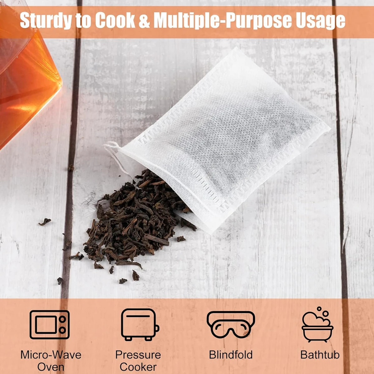 100pcs Disposable Teabags Empty Tea Bags Non-woven Fabrics Tea Filter Bags for Spice Herbal Powder Loose Leaf Tea Infuser