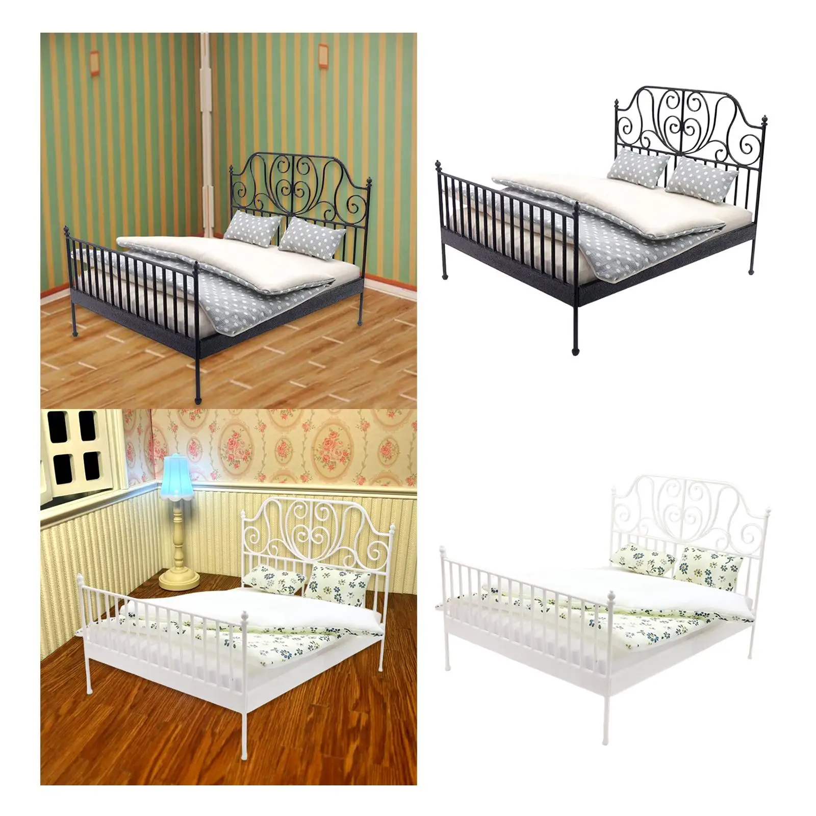 

1/12 Scale Ornament Photo Props Simulation Miniature Bed for Kids Girls Gift