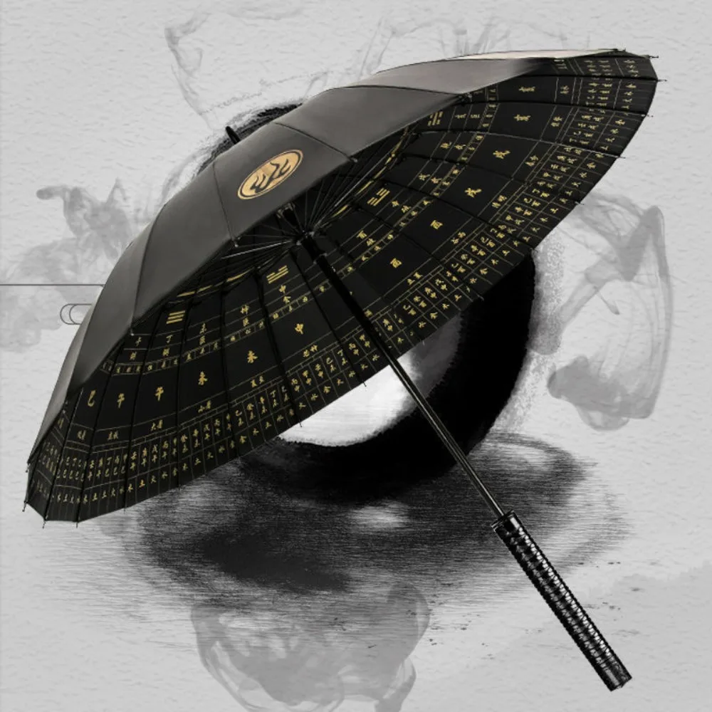 Samurai Yin and Yang Gossip Umbrella Cool Personality Trend 24 Bones Straight Bar Increase Windproof Sunshine Umbrella