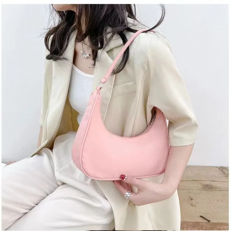 

Nylon Shoulder Bag Women's 2025 New Trendy Dumpling Bag Lightweight Small Underarm Bags Macron Color Women Handbags