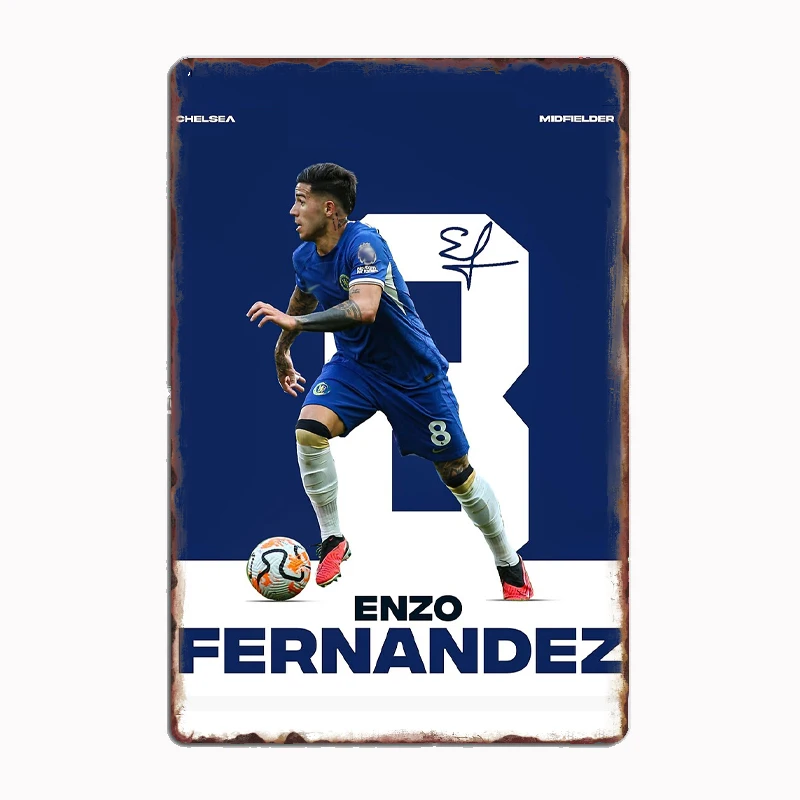 Enzo Fernandez Poster Football Player Retro Metal Poster Sign Club Mural Wall Art Plaque Tin Sign Room Decoration Home Decor