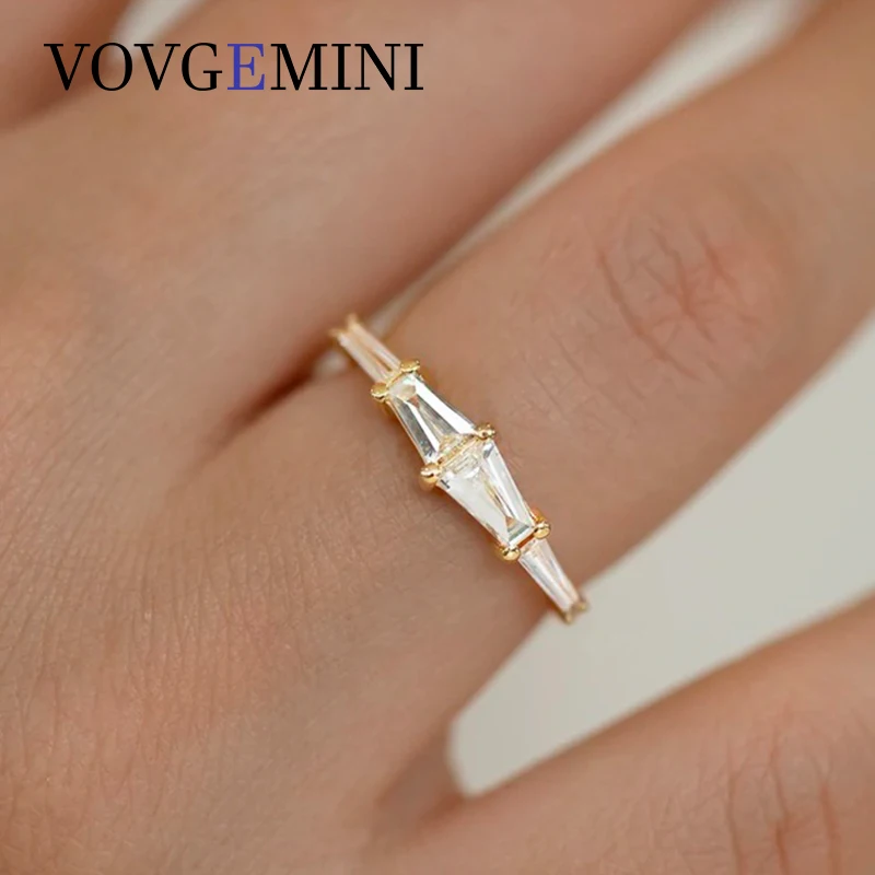 VOVGEMINI Trapezoid Moissanite Wedding Band Rings 9k Real Gold Au 750 585 Fine Jewelry Gift For Girlfriends Wife Woman Romantic