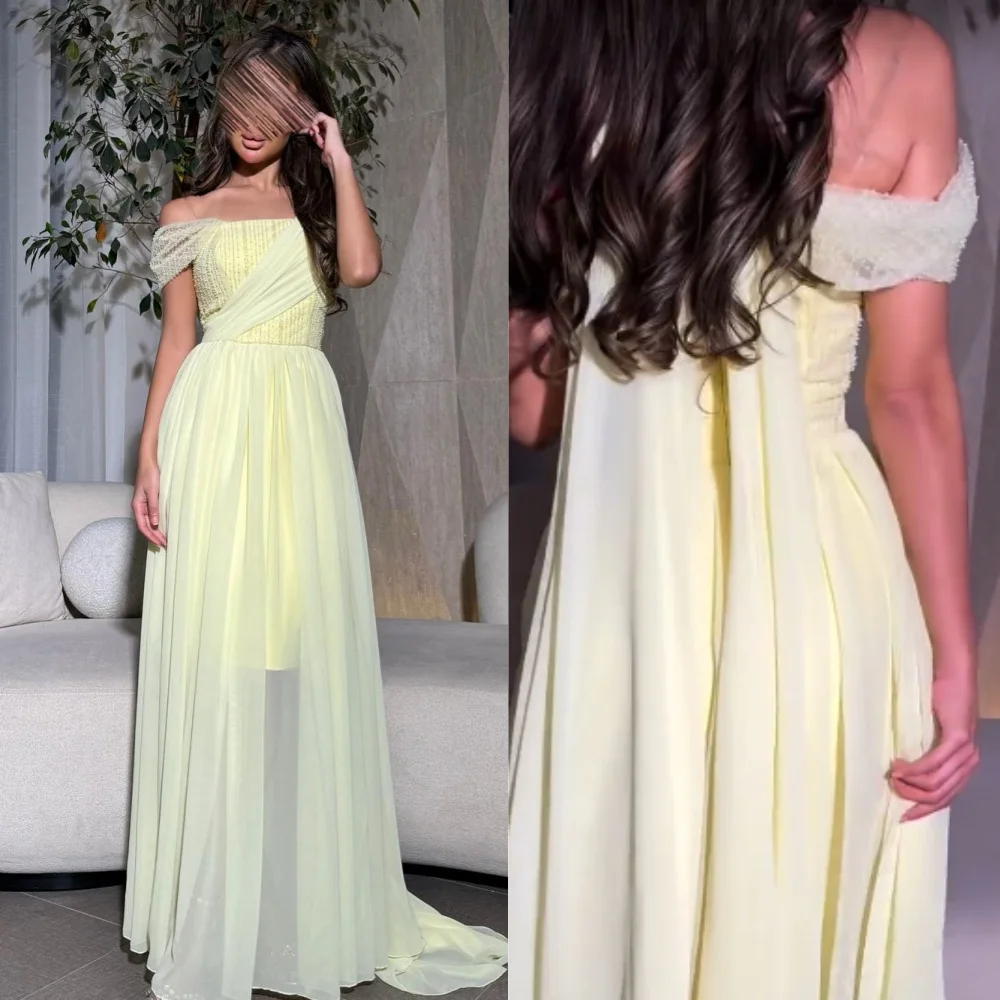 Customized Chiffon Sequined Ruched Birthday A-line Off-the-shoulder Bespoke Occasion Gown Long Dresses