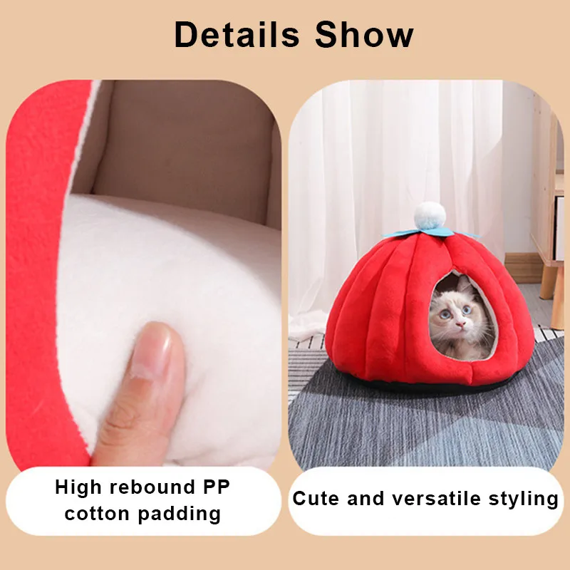 Cat Bed Winter Warm Soft Cat House Non Slip Cartoon Pumpkin Shape Cats Nest Indoor Pet Sleeping Bed For Kitten Dogs Pet Supplies