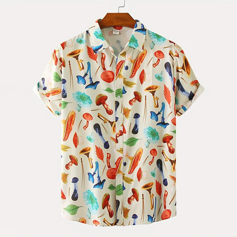 Homens e mulheres 3D dinossauro impressão camisas, plantas, gráfico cogumelo, tops havaianos, blusas de moda, novo