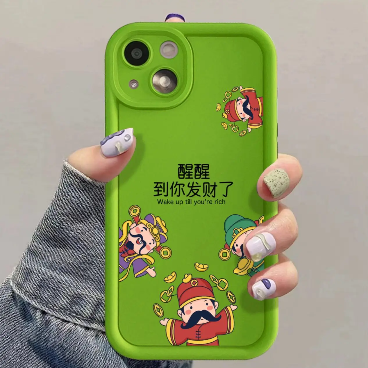 Capa de silicone para iPhone, Figura chinesa Deus da Riqueza, Capa para iPhone 15 Plus, 14 Pro Max, 11, 13, 12, XR, X