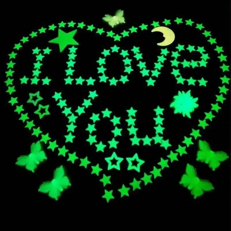 100/50/3 قطعة توهج في الظلام ثلاثية الأبعاد نجوم القمر ملصقات جدار ملصقات مضيئة الاطفال غرفة نوم الطفل سقف ديكور المنزل توهج ستار #3