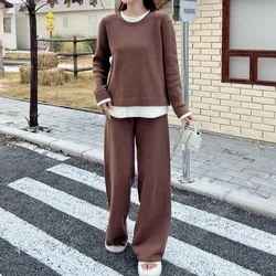 Winter Knitwear Korean Style Women's Clothing New In Matching Sets Sweater Pullover Pants Set Woman 2 pieces Chic Elegant Casual