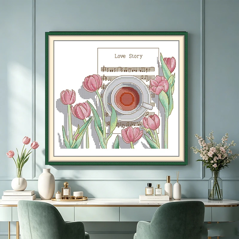 Joy Sunday Cross Stitch Kits Love Story Printed Counted Fabric Aida 16 14 11CT DIY Easy Embroidery Sets Factory Supply