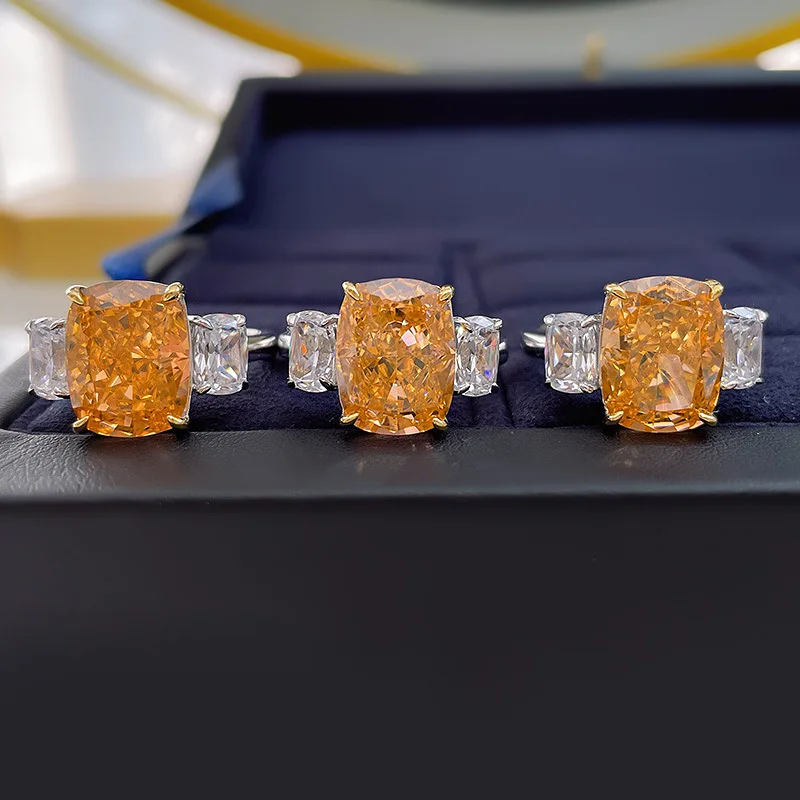 

S925 Silver Ring High Carbon Yellow Diamond Citrine Wedding Ring for Women Gorgous Fine Anniversary Gift