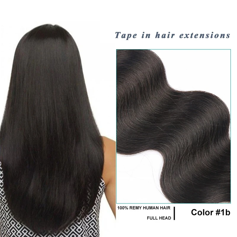 Extensiones de cabello con cinta ondulada para mujer, 100% cabello Remy, trama de piel Invisible, cabello humano de Color Natural, 20P/40P/60P, 16 "-26"