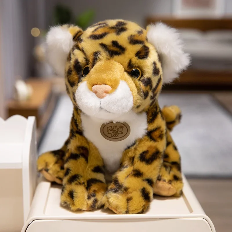 15-25cm Real Life Leopard Plush Toys Cute Simulation Cheetah Cub Models Stuffed Soft Animal Baby Doll Room Decor Cute Gift