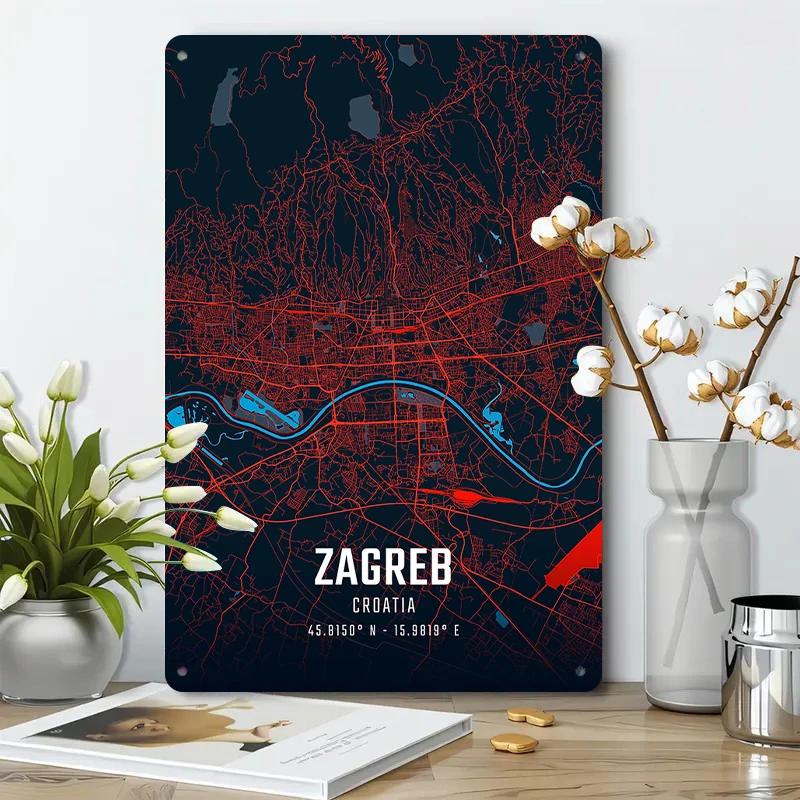 자그레브 크로아티아 레드 블루 도시 도로 지도 금속 벽 - Home Decor Zagreb 리뷰 및 가격