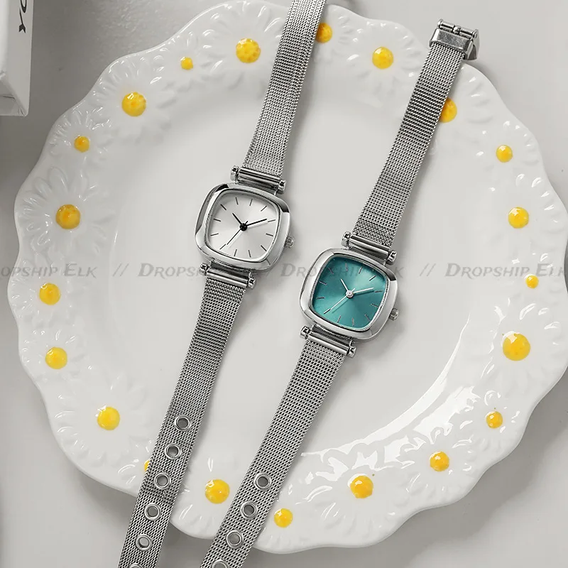 Reloj de pulsera de cuarzo Retro a la moda para Mujer, nuevo Reloj cuadrado para Mujer, Reloj con cinturón de red simplificado para estudiantes, Reloj femenino