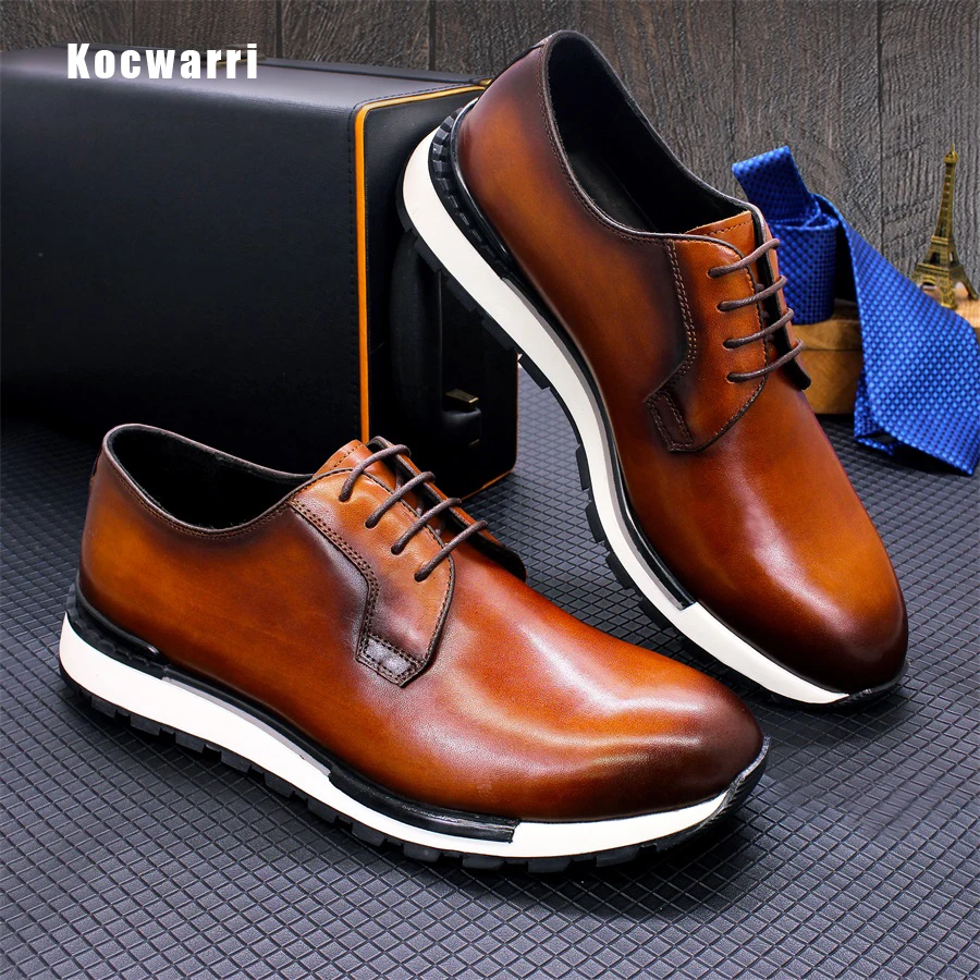 Men\'s Premium Sports Leather Shoes Non-Slip Classic Lace Up Smooth Comfortable Casual Shoes Sneakers Wedding Dating Men Shoes