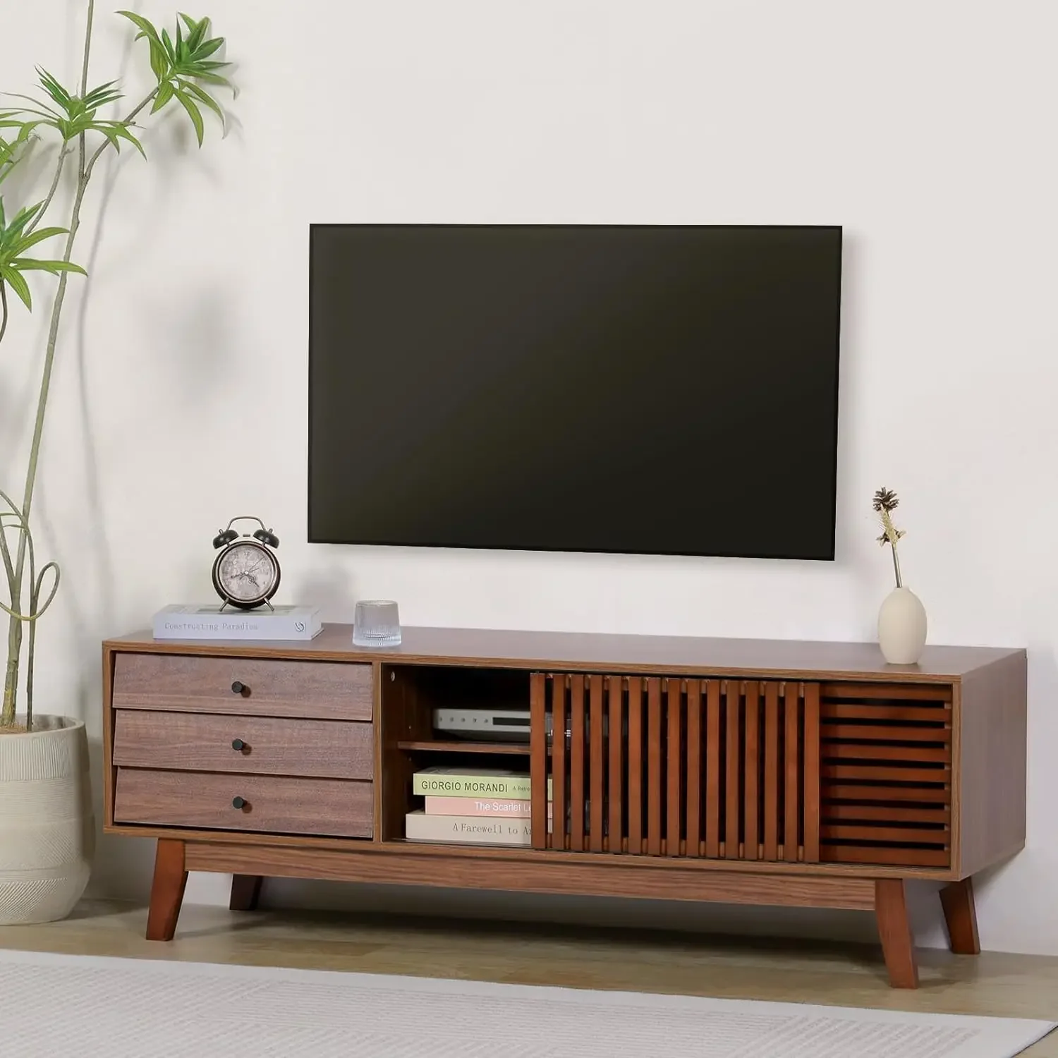 TV Stand for 55 59 65 inch TV, Living Room Entertainment Center with Storage 3 Drawers Adjustable Shelves 2 Smooth Sliding Doors