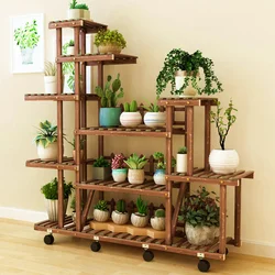 Wood Flower Rack Plant Stand Shelves Bonsai Display Shelf Indoor Yard Garden  Plant Shelves Patio Balcony Flower Stands