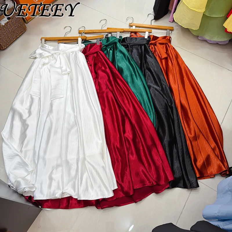 

Элегантная блестящая атласная юбка с высокой талией, плиссированная, асимметричная, в западном стиле, для танцев, женская, весна-лето, новая длинная юбка