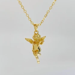 Lovely Brass Gold Plated Angel Pendant Charms O Shape Link Chain Necklaces Jewelry Gift
