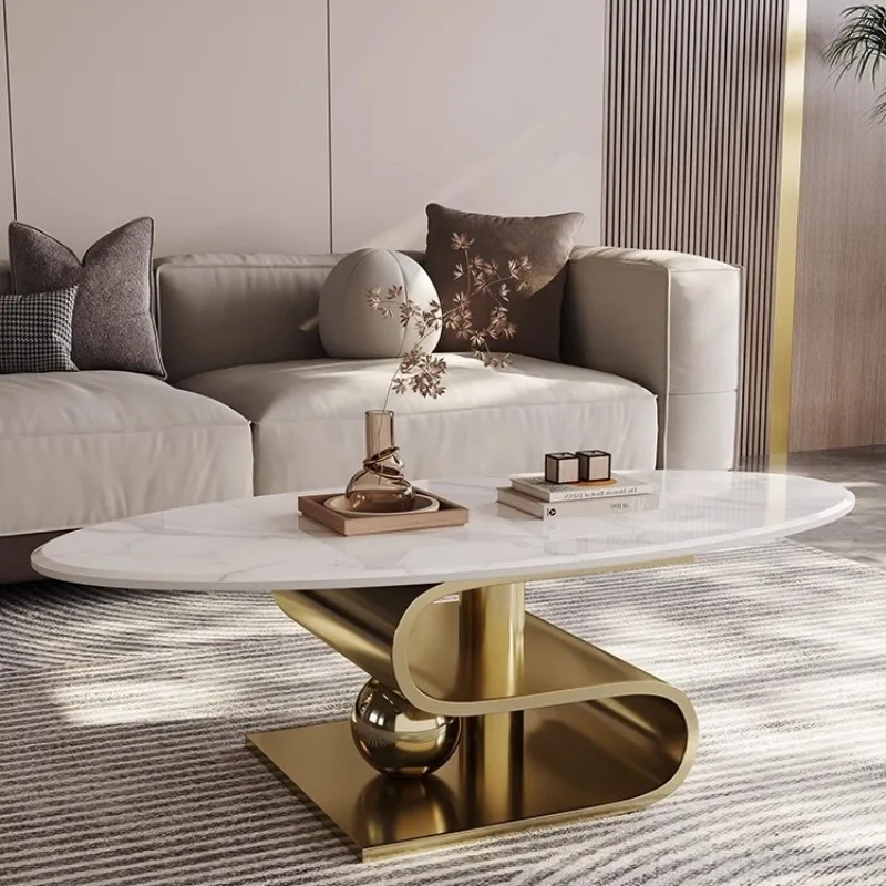 

Rock slab light luxury coffee table, designer modern simple living room household small apartment 1.0M coffee table combination