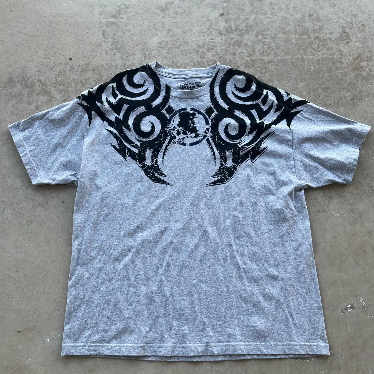 

Retro Aging Metal Mulisha Totem T-shirt Skeleton Print Loose Street Trendy Short Sleeve Extreme Sports Style Top