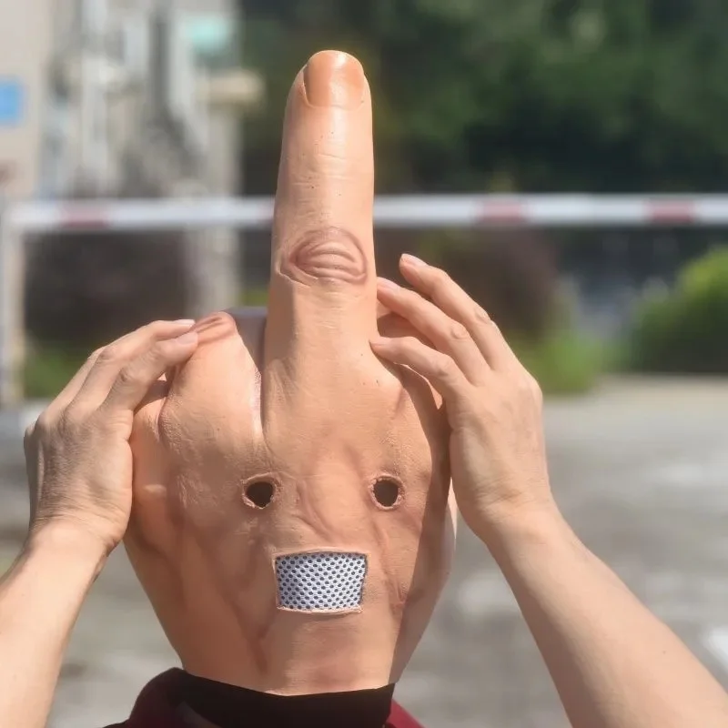 

Funny Vertical Middle Finger Latex Headgear Mask Halloween Prank Adult Masquerade Bar DJ Party Performance Dress Up Props
