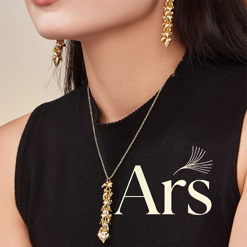 Ars 18k مطلية بالذهب الفولاذ المقاوم للصدأ متعدد القلب سحر قلادة مطابقة استرخى أقراط المرأة شرابة القلائد طقم أقراط