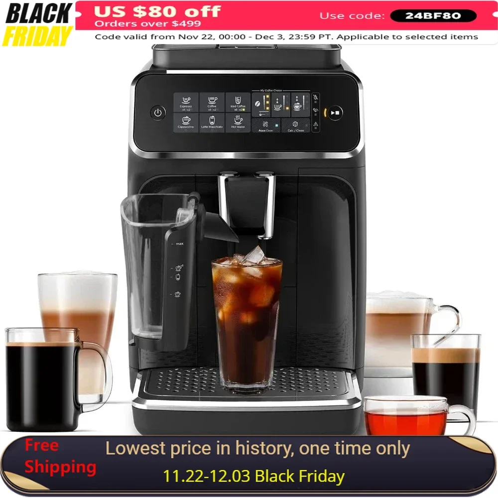 Coffee Machine for 3200 Series, Milk Frother & Iced Coffees, 5 Coffee Varieties, Intuitive Touch Display, Coffee Makers