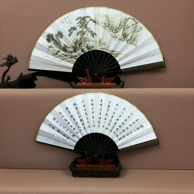 Summer Outdoor Decorative Folding Fan, Landscape Painting Hand Fan, Chinese Characteristic Fan, Home Decoration Gift Folding Fan