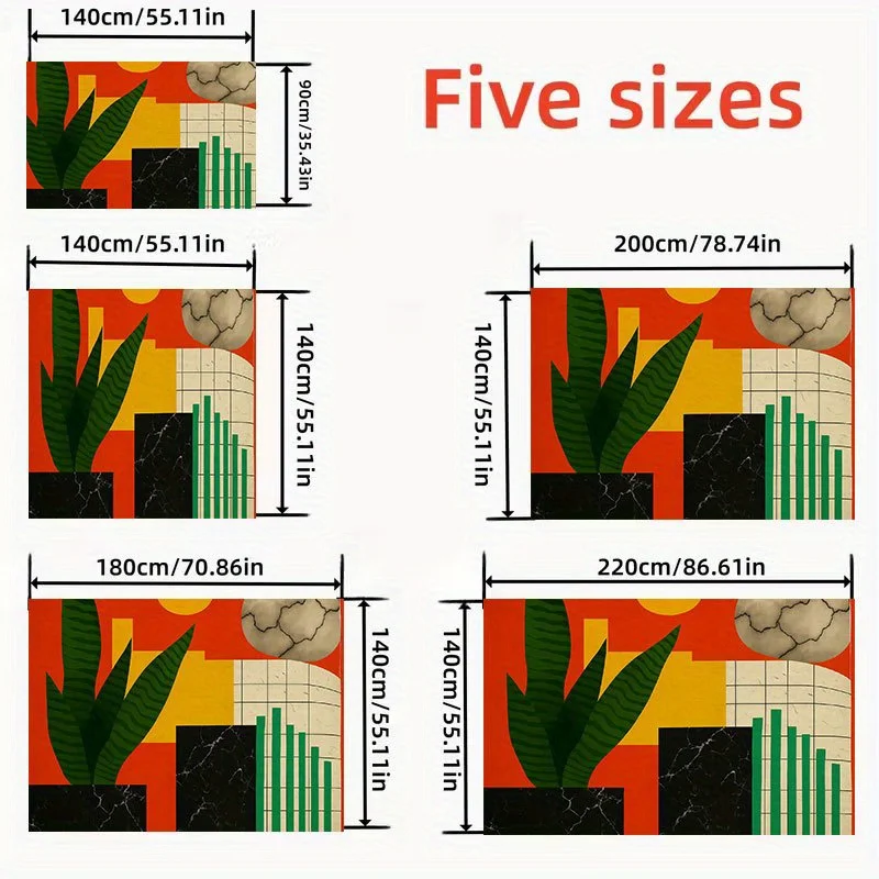 Retro Geometric Potted Plant Tablecloth, Warm Tone Base With Plant Graphic Print, Rectangular Table Cover for Dining & Kitchen