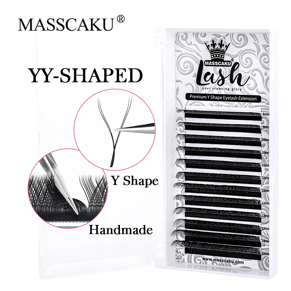 

MASSCAKU dropshipping Y-shaped premium matte black individual eyelashes extension faux mink YY lash for lash artist wholesale