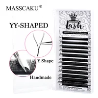 MASSCAKU dropshipping en forma de Y premium negro mate extensión de pestañas individuales faux visón YY pestañas para artista de pestañas al por mayor