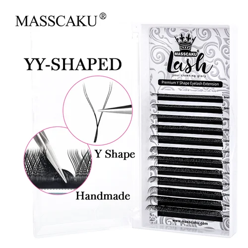 MASSCAKU dropshipping en forma de Y premium negro mate extensión de pestañas individuales faux visón YY pestañas para artista de pestañas al por mayor