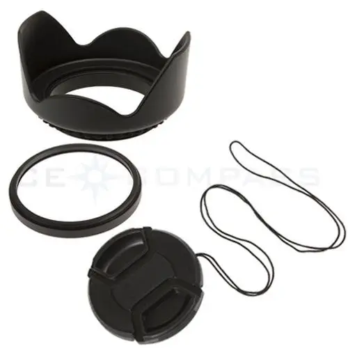 49 52 55 58 62 67 72 77 82 mm UV Filter+ Lens Hood +Snap on Lens Cap for canon nikon pentax sony camera dslr