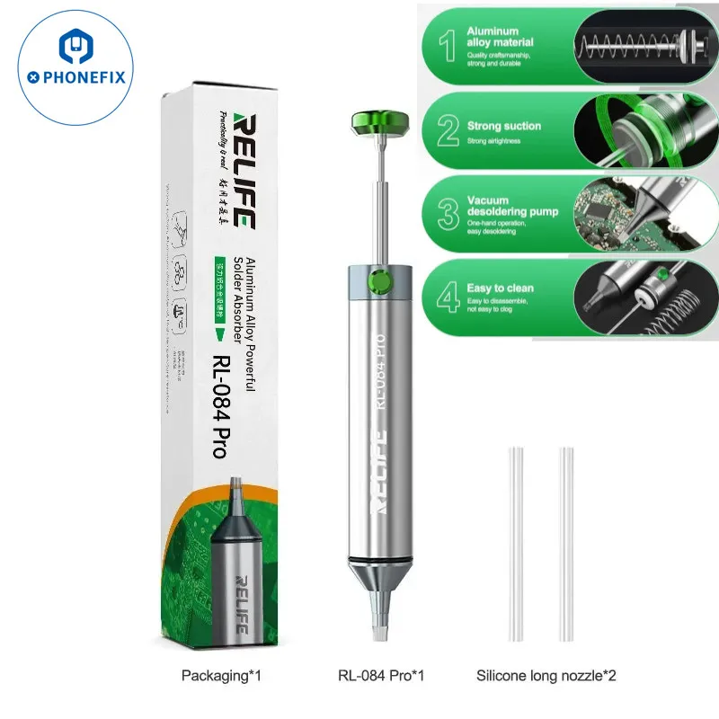 

RELIFE RL-084Pro Вакуумный сильный всасывающий пистолет для распайки из алюминиевого сплава, присоска для пайки печатных плат, легкое обнаружение