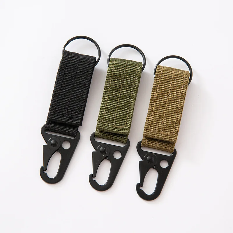 3PCS Tactical Nylon Hook and Loop Black Metal Hook, EDC Keychain, MOLLE Webbing Buckle Camping Backpack Accessories