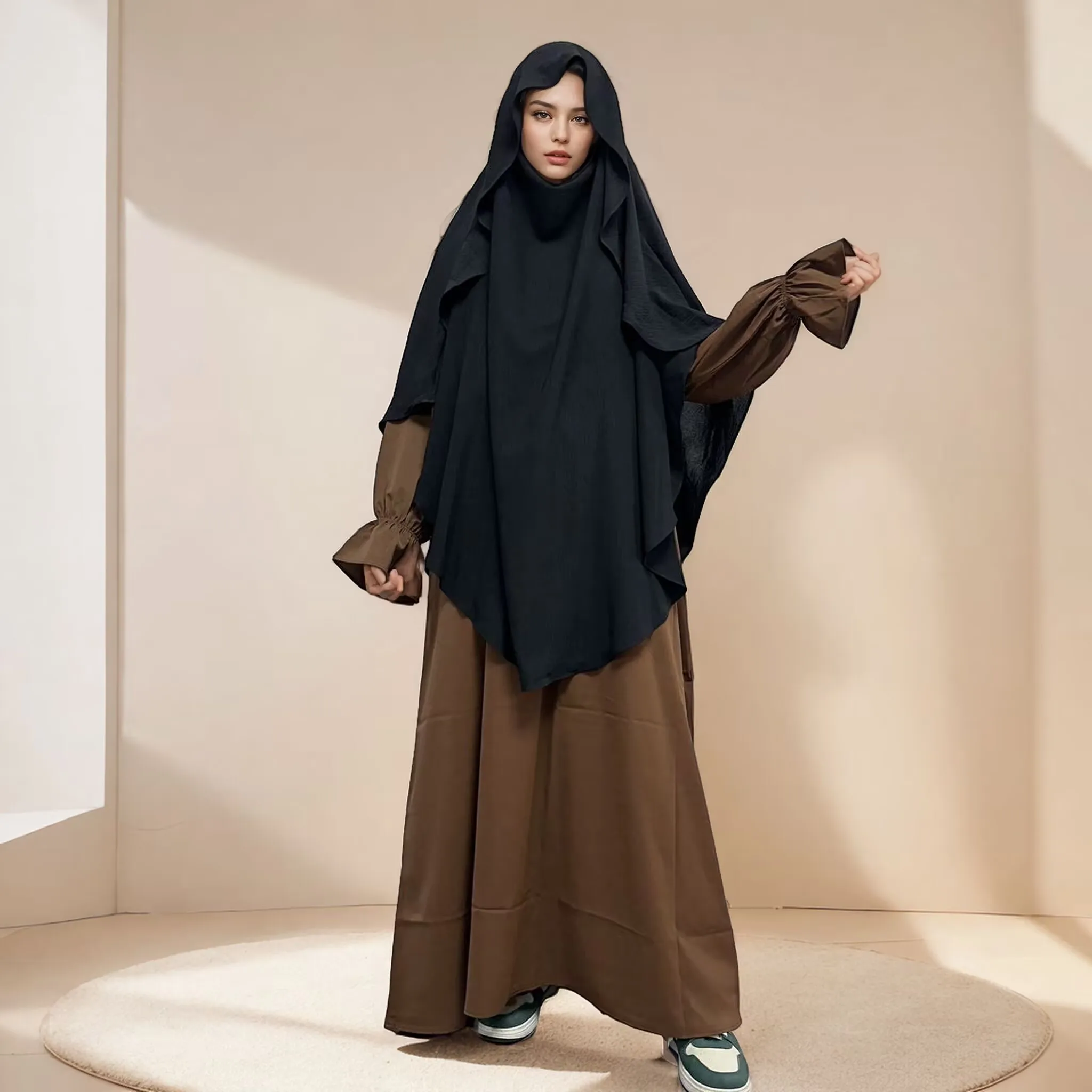Muslim Women Crepe Khimar Hijab Eid Ramadan Islam Prayer Hijabs Turban Niqab Headscarf Turkey Headdress Arabic Garment Abaya New 5
