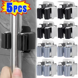 5/1Pcs Wall Mounted Mop Holder Clips Stainless Steel Drilling Type Mop Broom Holder Rack With Screw For Home Kitchen Bathroom