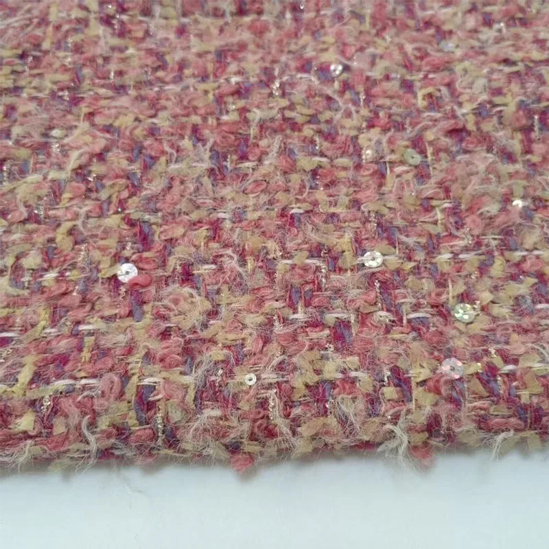 

Pink Color Yarn Dyed Braided Wool Tweed Fabric For Woman's Autumn Jacket Dress Suits Coat DIY Sewing Material