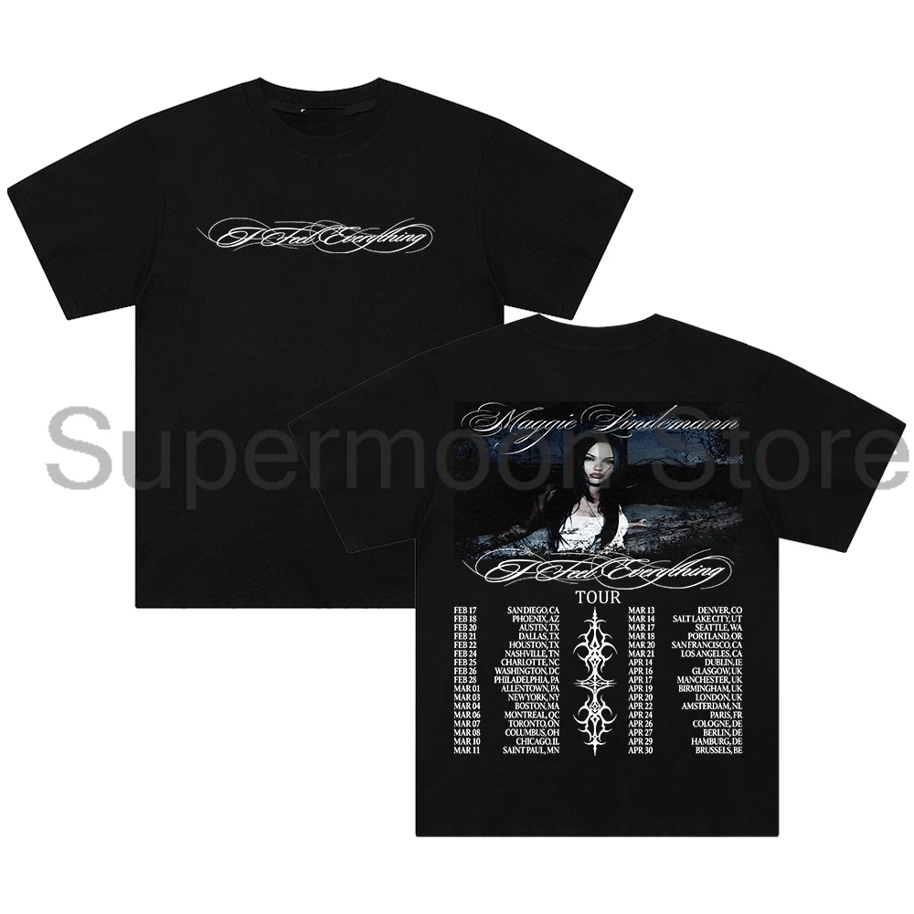 Maggie Lindemann I Feel All Tour 2026 Camiseta Unisex cuello redondo Camiseta de algodón de manga corta hombres mujeres ropa de calle Tops