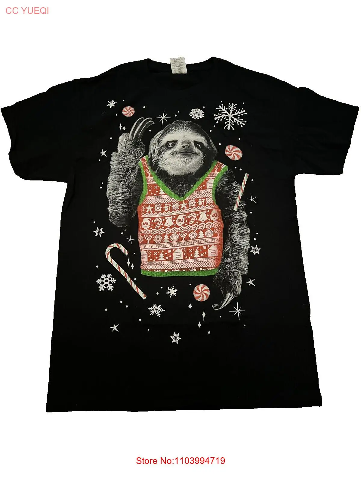 Dec 25th T-Shirt Unisex Size M Believe Christmas Sloth Candy Canes Holidays