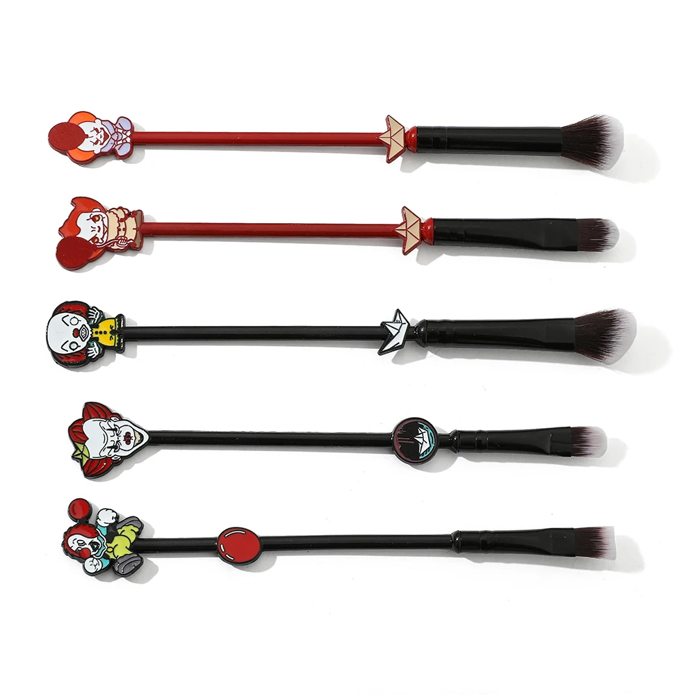 Halloween Themed Makeup Brush, Horror Peripheral, Clown Skull, Cartoon, Creative Eyeshadow Brush, Makeup Tools, 5Pcs