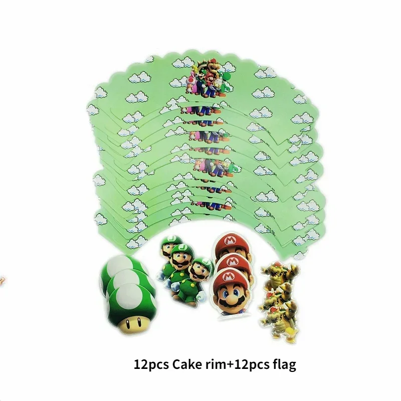 24Pcs/set Super Mario Cupcake Toppers for Decorate Birthday Party Cartoon Mario Cake Flag Children Boys Birthday Party Supplies