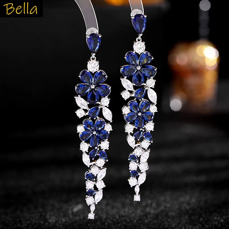 

flower earrings zirconia yellow green blue red pink long tassel pendant plant leaf dangling earrings for women